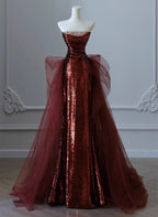 Wine Red Sequins And Tulle Long Party Dress, Wine Red Classy Evening Dress Classy Prom Dress