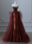 Wine Red Sequins And Tulle Long Party Dress, Wine Red Classy Evening Dress Classy Prom Dress