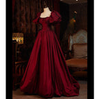 Wine Red Short Sleeves Floor Length Long Classy Evening Dress, Ball Gown Classy Dress