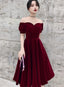 Wine Red Short Velvet Classy Evening Dress, Off Shoulder Classy Prom Dress Bridesmaid Dress
