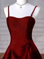 Wine Red Straps A-Line Floor Length Simple Party Dress, Wine Red Satin Classy Prom Dress
