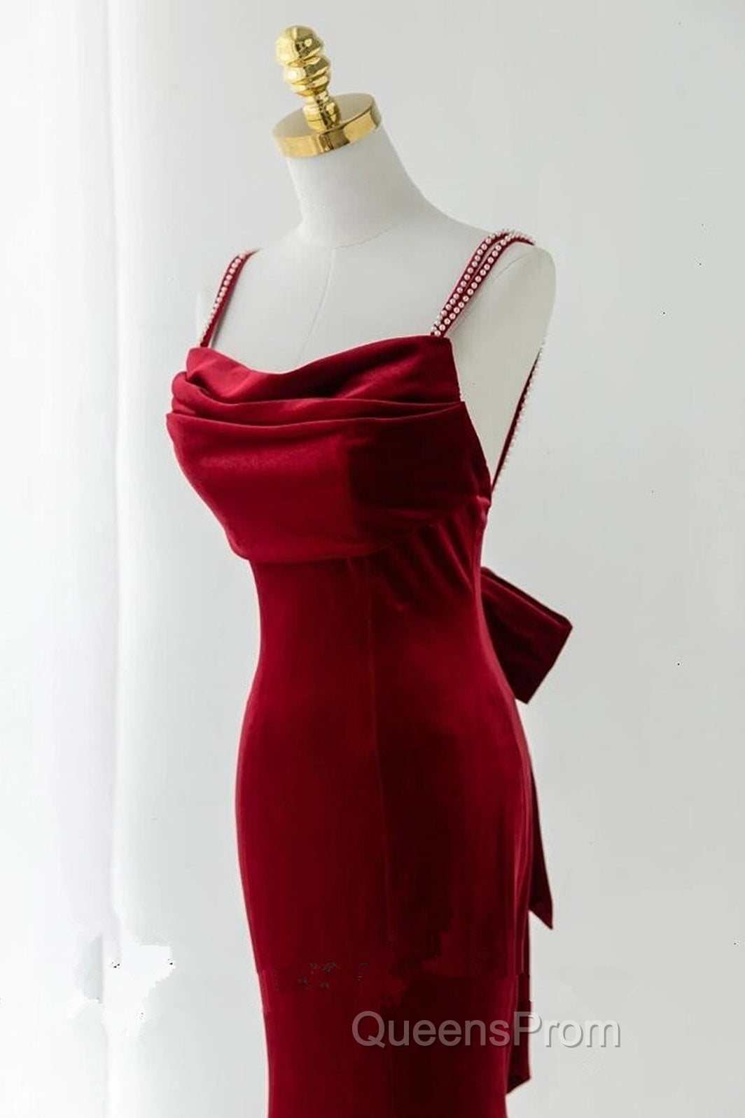 Wine Red Straps Low Back Mermaid Long Party Dress, Wine Red Evening Dress Secondary image