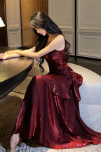 Wine Red Straps Mermaid Long Party Dress, Wine Red Classy Evening Dress Classy Dress