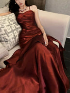 Wine Red Straps Mermaid Long Party Dress, Wine Red Classy Evening Dress Classy Dress