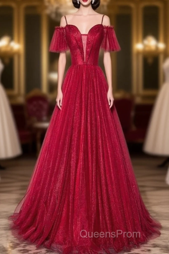 Wine Red Straps Off Shoulder Long Evening Prom Dress Party Dress, Formal Gown Evening Dress Main image