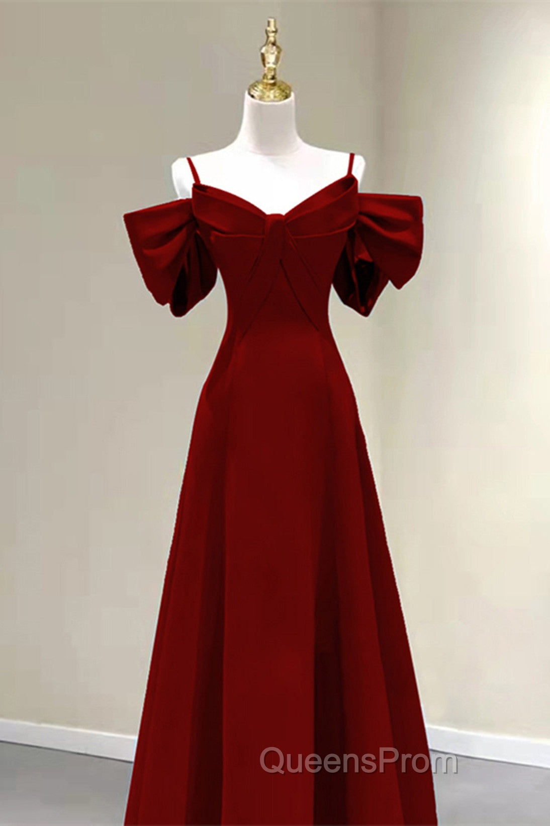 Wine Red Straps Sweetheart Long Formal Dress, A-Line Wine Red Evening Prom Dress Secondary image