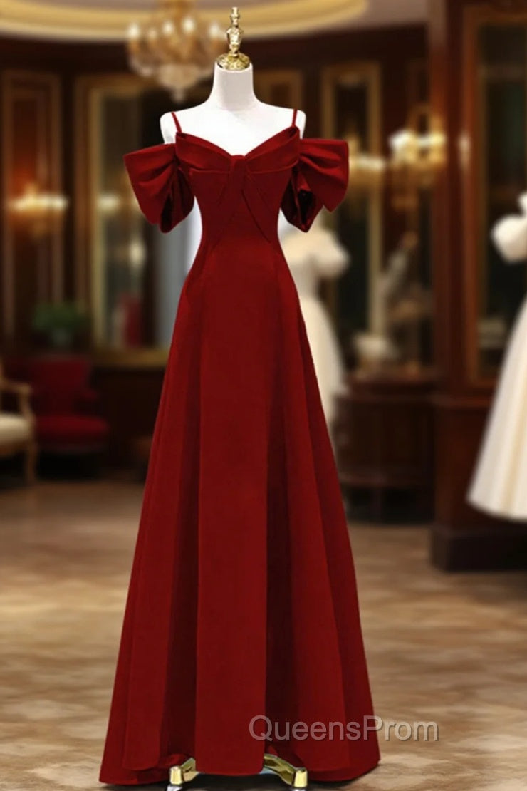 Wine Red Straps Sweetheart Long Formal Dress, A-Line Wine Red Evening Prom Dress