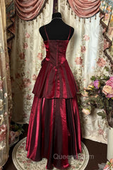 Wine Red Straps Sweetheart Vintage Style Party Dress, Wine Red Evening Prom Dress