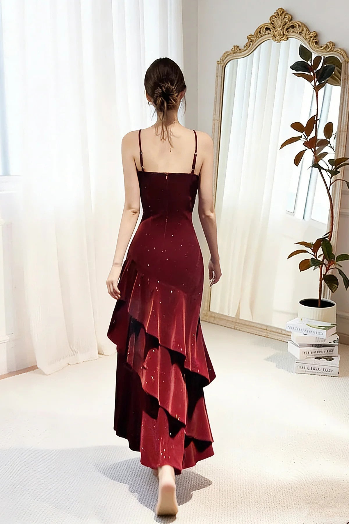 Wine Red Straps Velvet Long Classy Dress, Wine Red Velvet Layers Classy Prom Dress Classy Evening Dress