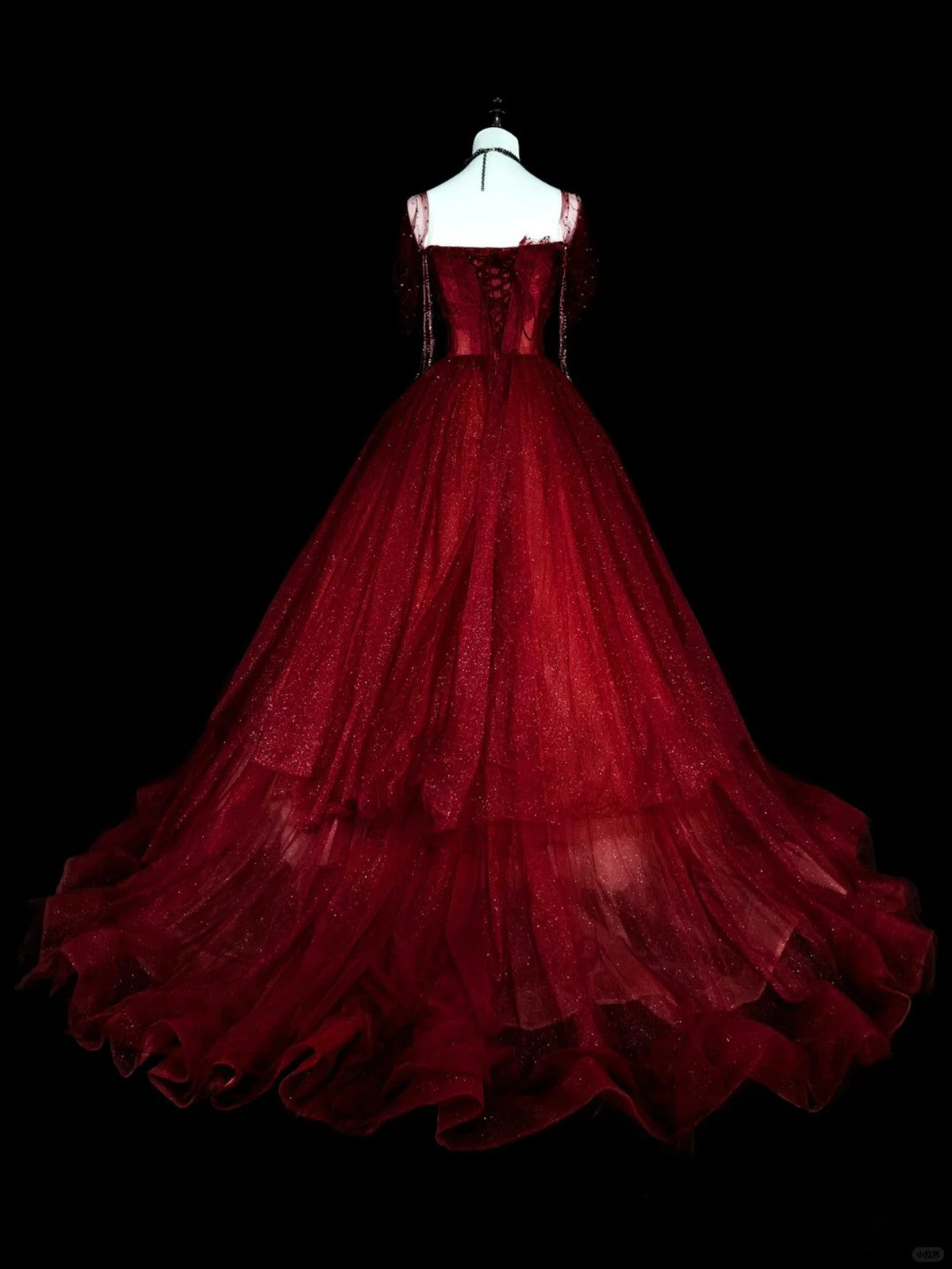 Wine Red Sweetheart Beaded Tulle Classy Dress, Off Shoulder Sweet 16 Dress