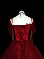 Wine Red Sweetheart Beaded Tulle Classy Dress, Off Shoulder Sweet 16 Dress