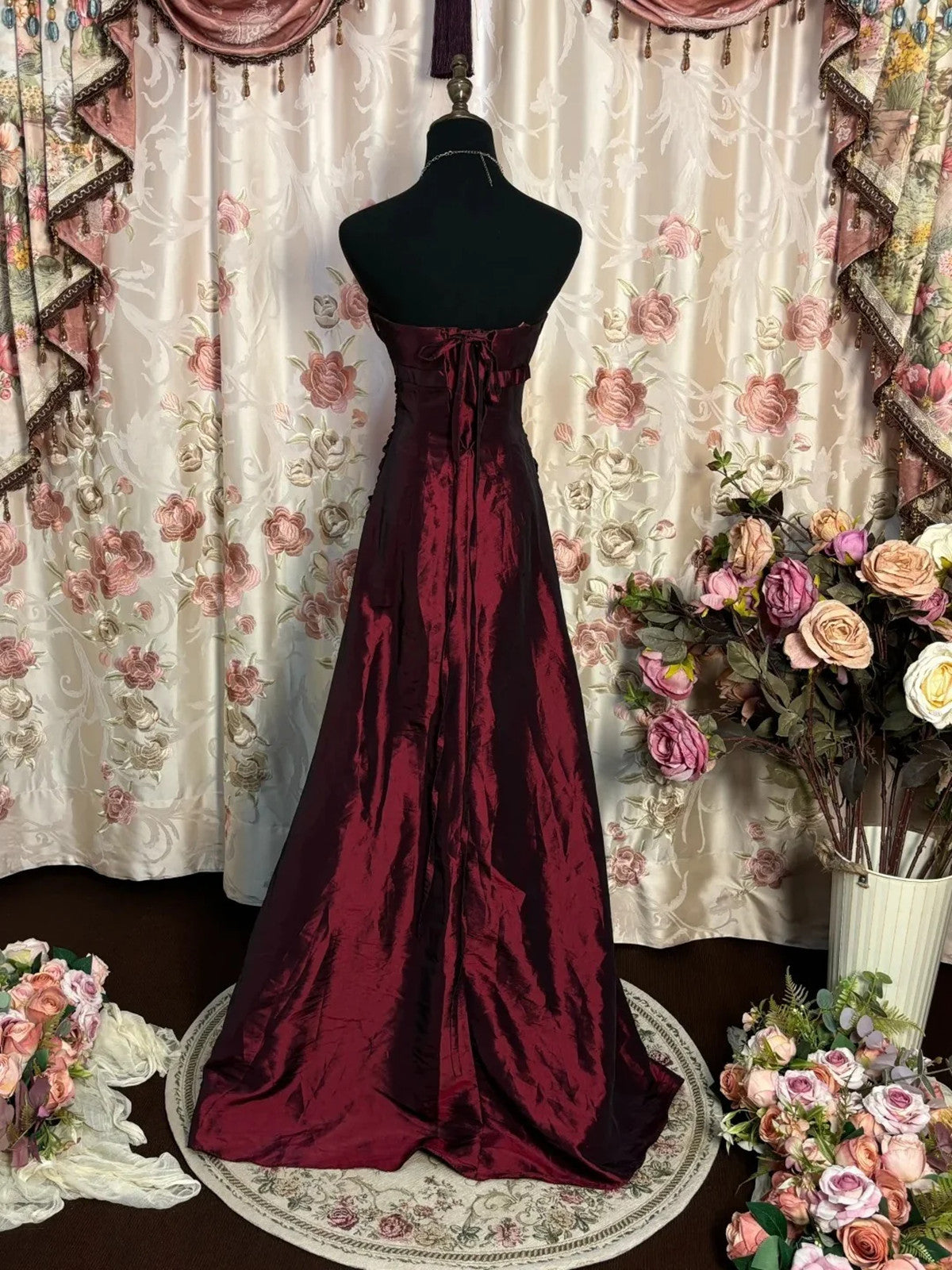 Wine Red Taffeta Scoop Long Classy Dress, Wine Red Taffeta A-Line Classy Prom Dress Classy Evening Dress Secondary image
