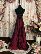 Wine Red Taffeta Scoop Long Classy Dress, Wine Red Taffeta A-Line Classy Prom Dress Classy Evening Dress
