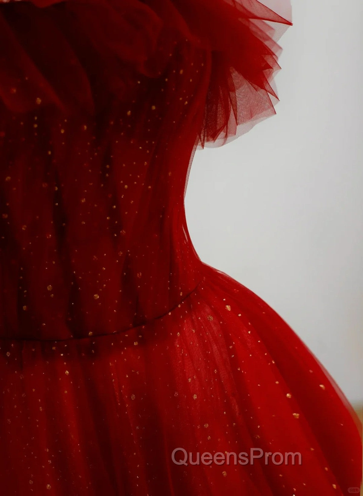 Wine Red Tull A-Line Scoop Long Evening Prom Dress, Wine Red Tulle Evening Dress Secondary image