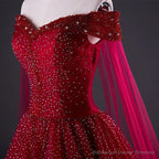 Wine Red Tulle Beaded Tulle Sparkle Long Prom Dress, Dark Red Sweet 16 Gown