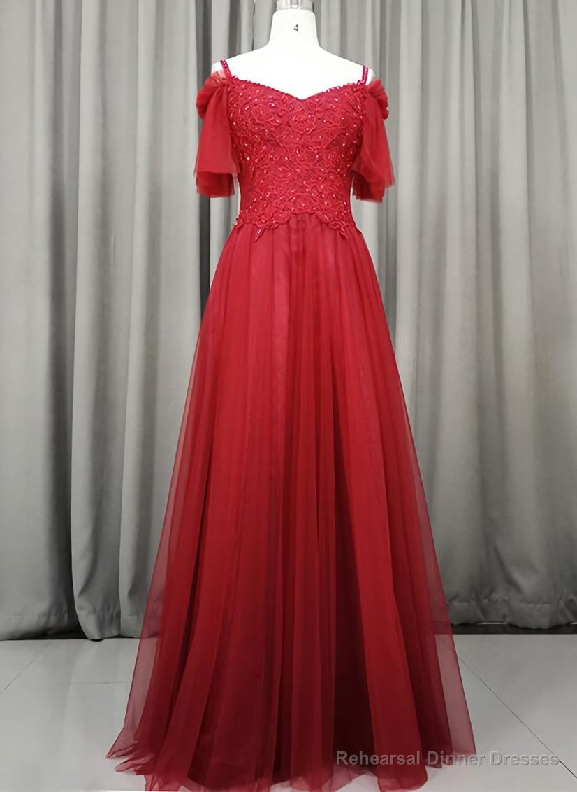 Wine Red Tulle Long Party Dress, Handmade Prom Dress Secondary image