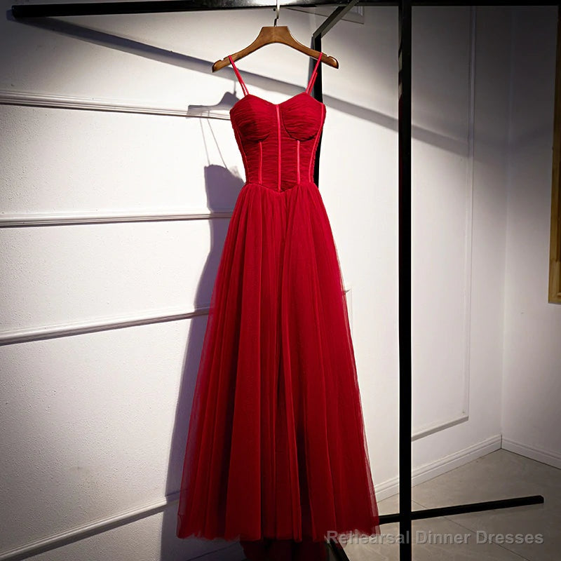 Wine Red Tulle Long Straps Party Dress Prom Dress, A-line Dark Red Formal Gown Secondary image
