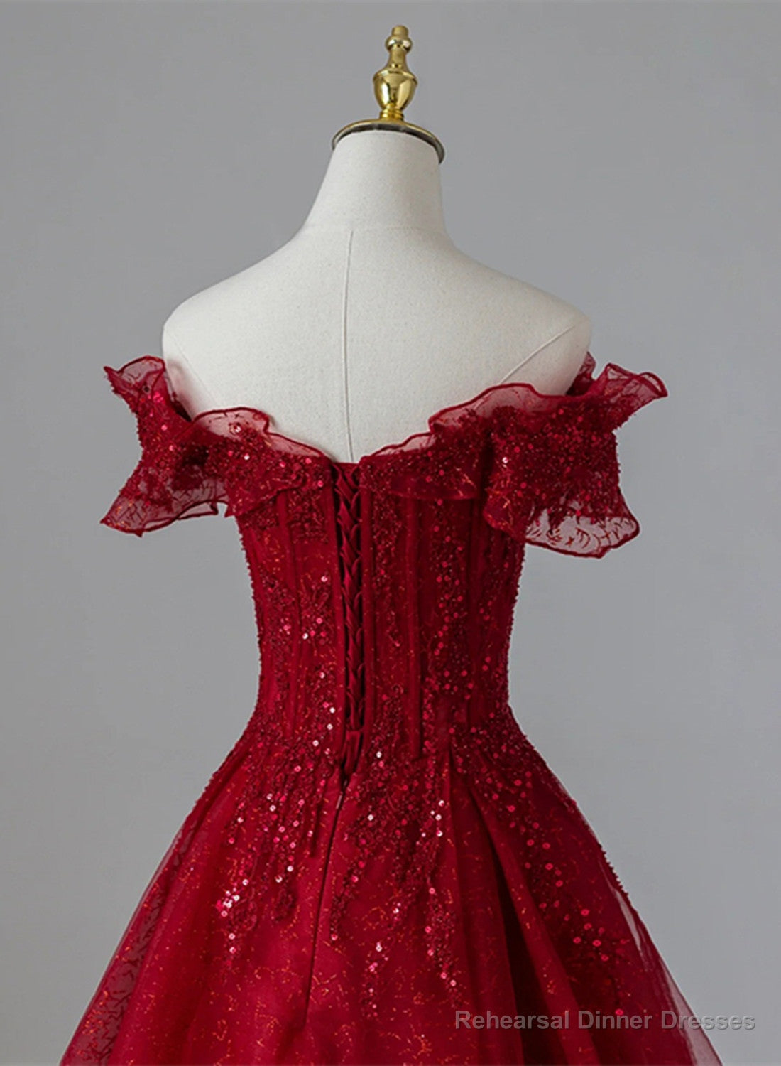 Wine Red Tulle with Sequins and Lace Party Dress, Wine Red A-line Prom Dress Secondary image