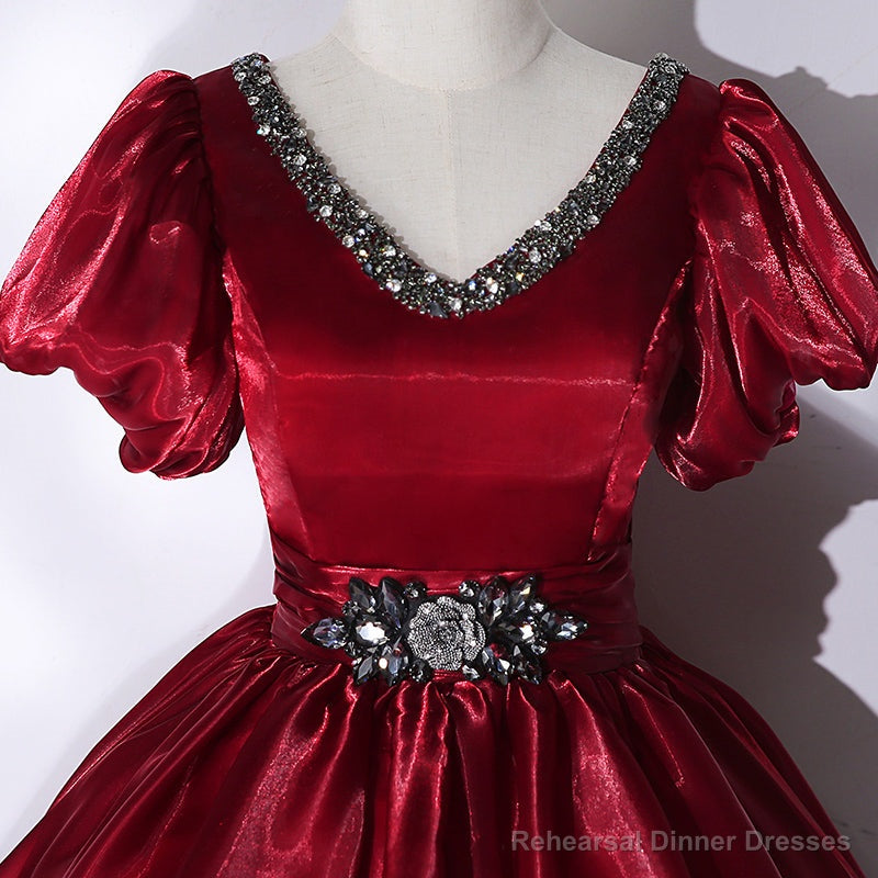Wine Red V-neckline Beaded Ball Gown Prom Dress, Wine Red Sweet 16 Dress Secondary image