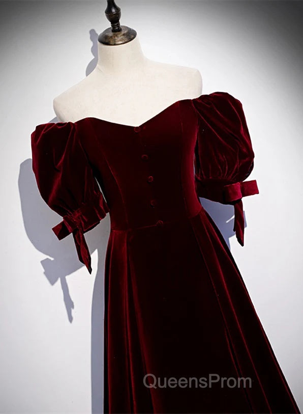 Wine Red Velvet A-Line Simple Party Dress, Wine Red Velvet Long Evening Prom Dress Secondary image