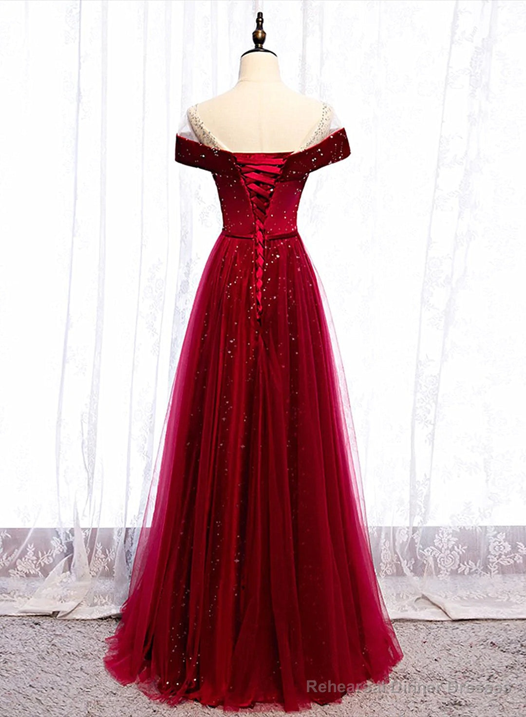 Wine Red Velvet and Tulle Long Prom Dress, A-line Wine Red Floor Length Prom Dress Secondary image