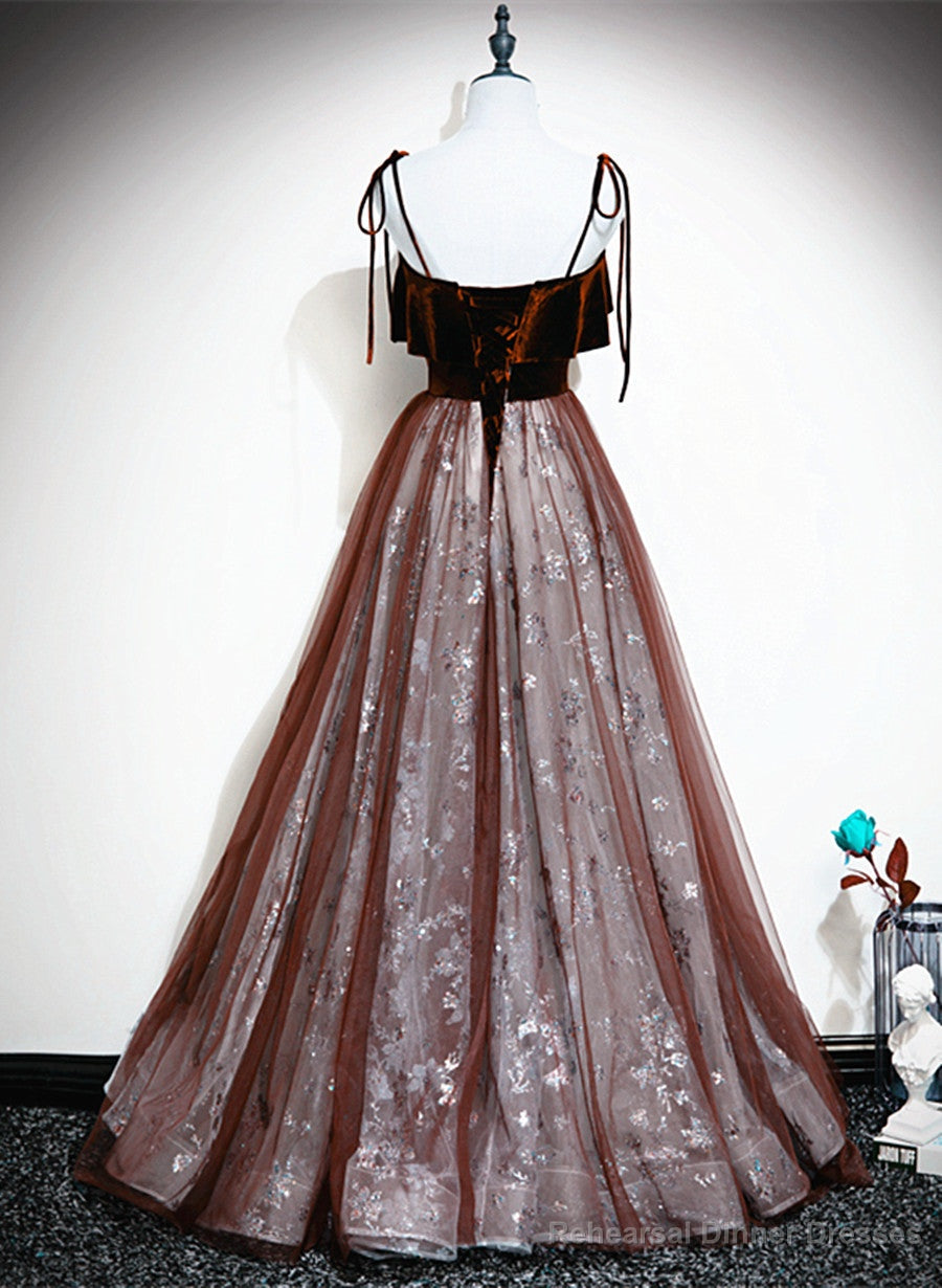 Wine Red Velvet and Tulle Straps Party Dress, A-line Tulle Formal Dress Secondary image