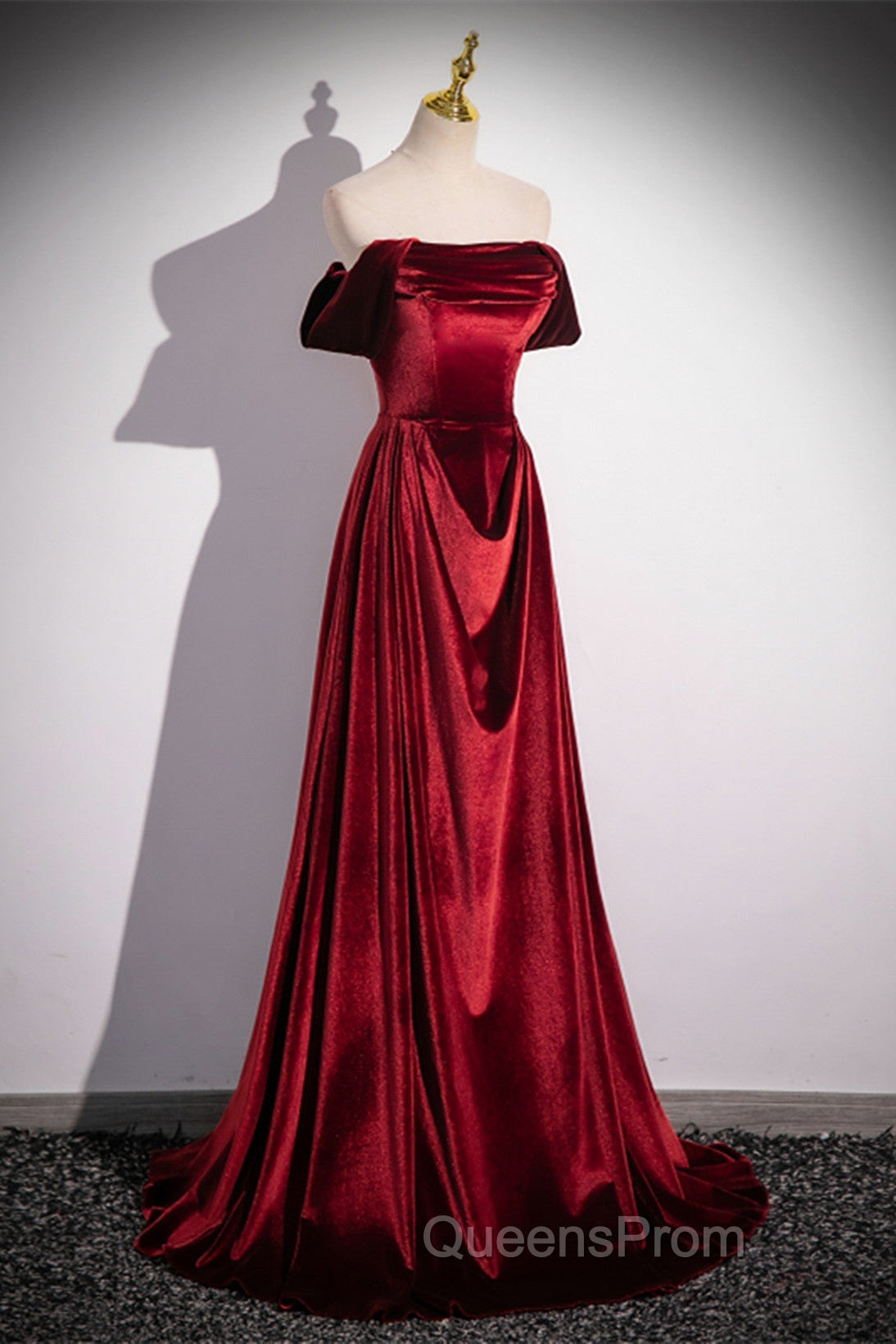 Wine Red Velvet Floor Length Long Formal Dress, A-Line Velvet Bridesmaid Dress Secondary image