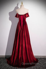 Wine Red Velvet Floor Length Long Formal Dress, A-Line Velvet Bridesmaid Dress