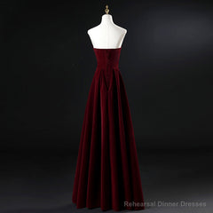 Wine Red Velvet Floor Length Long Prom Dress, Dark Red Party Dress