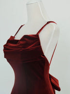 Wine Red Velvet Long Party Dress, Mermaid Open Back Long Classy Prom Dress