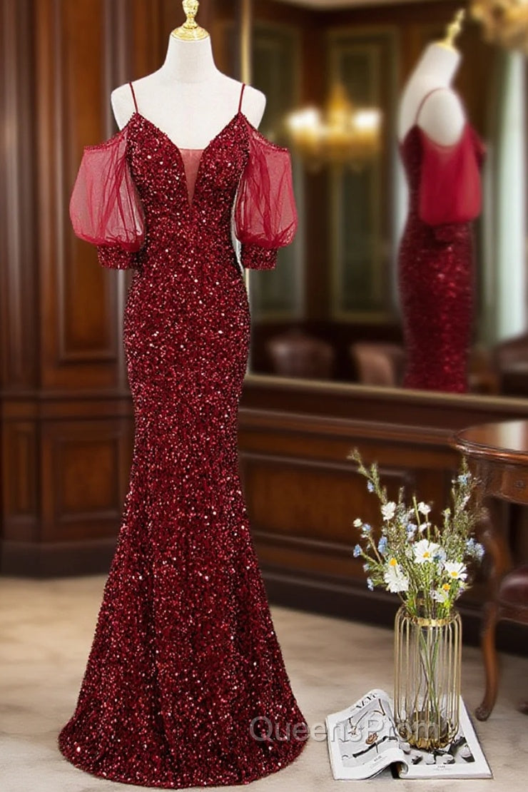 Wine Red Velvet Mermaid Long Party Dress, Wine Red Vekvet Evening Prom Dress Main image