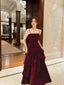 Wine Red Velvet Straps Layers Long Classy Dress, Wine Red Velvet Floor Length Classy Prom Dress