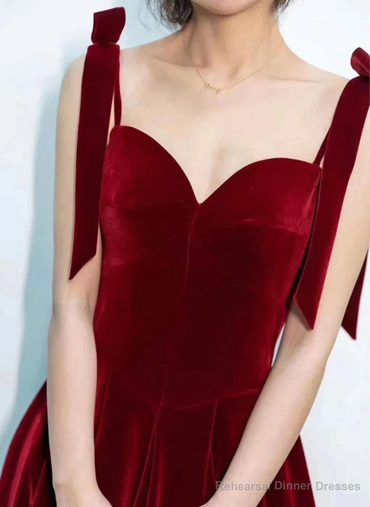 Wine Red Velvet Straps Sweetheart Long Prom Dress, Wine Red Velvet Evening Dress Secondary image