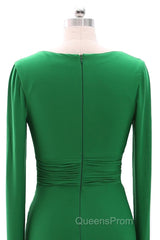 Women Long Mother of Bride Dress Green Grey Long Sleeve V Neck Evening Dress