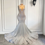 Women Silver Long Mermaid Classy Prom Dress Sexy Sheer Mesh Luxury Sparkly Handmade Diamond Black Girl Classy Prom Classy Gala Gowns