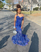 Women'S Mermaid Classy Prom Dress, Sweetheart Sequin Royal Blue Birthday Party Dress