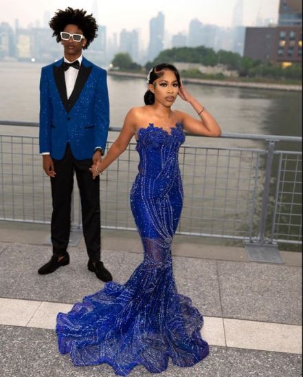 Women'S Mermaid Classy Prom Dress, Sweetheart Sequin Royal Blue Birthday Party Dress