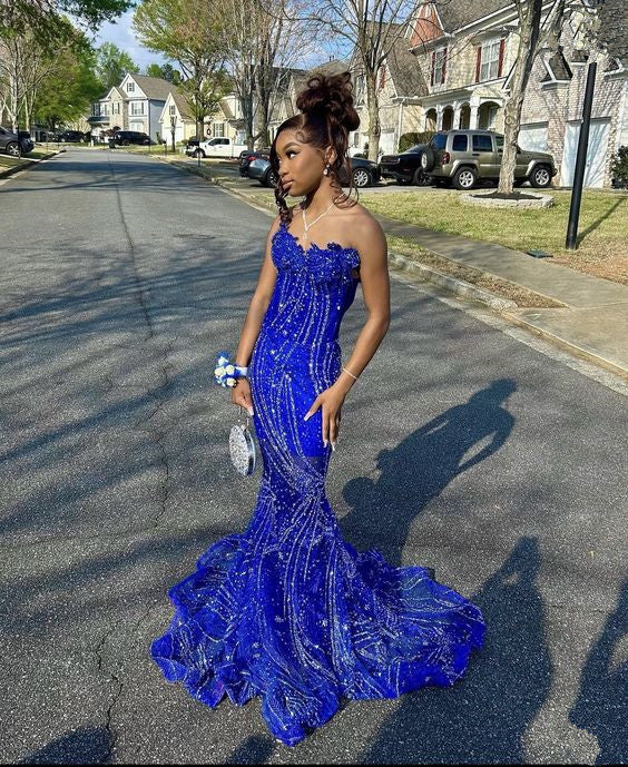 Women'S Mermaid Classy Prom Dress, Sweetheart Sequin Royal Blue Birthday Party Dress Main image