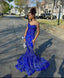 Women'S Mermaid Classy Prom Dress, Sweetheart Sequin Royal Blue Birthday Party Dress