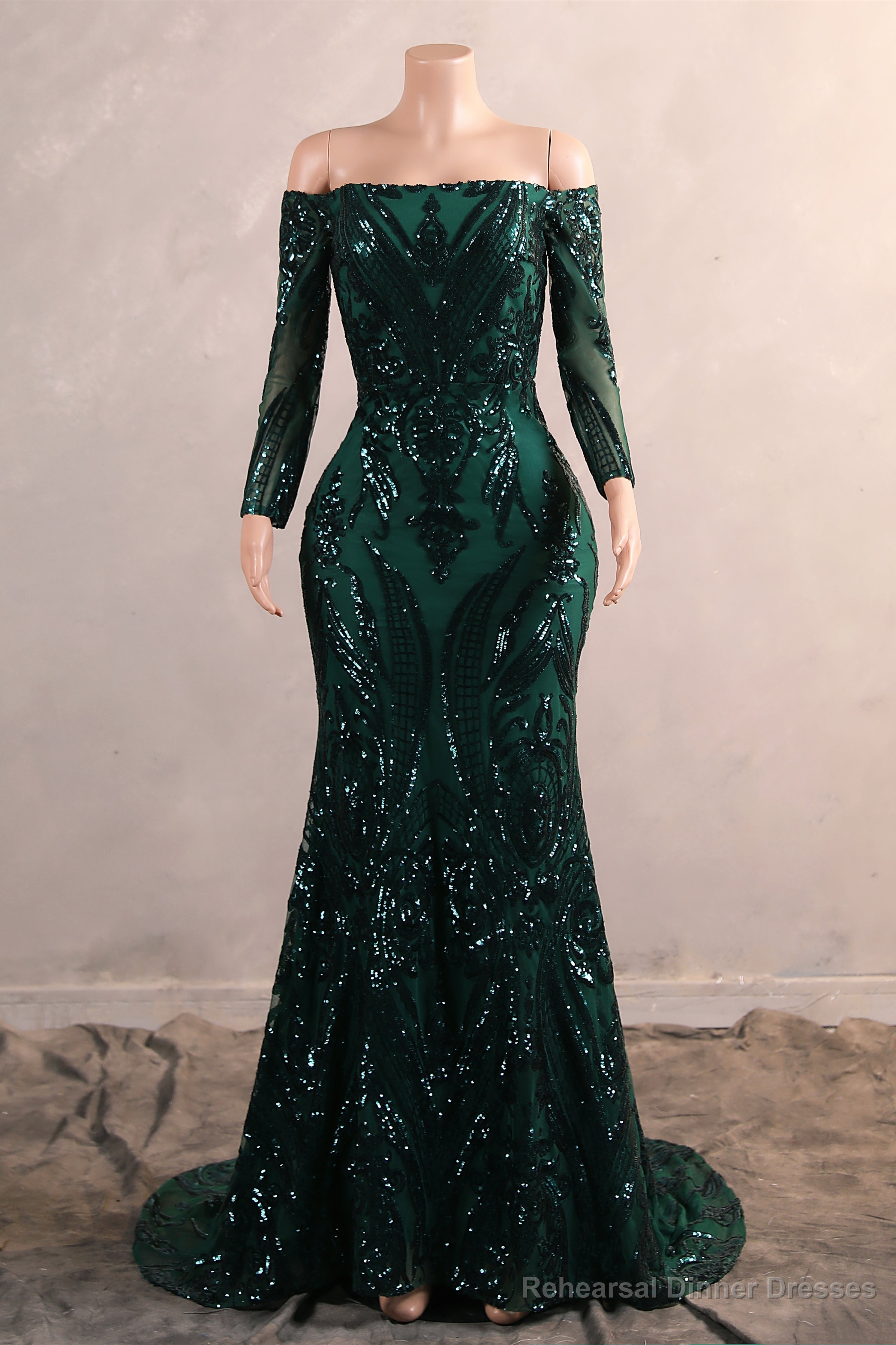Womens Off Shoulder Mermaid Green Prom Dresses Bride Bridesmaid Dress Evening Party Gowns Main image