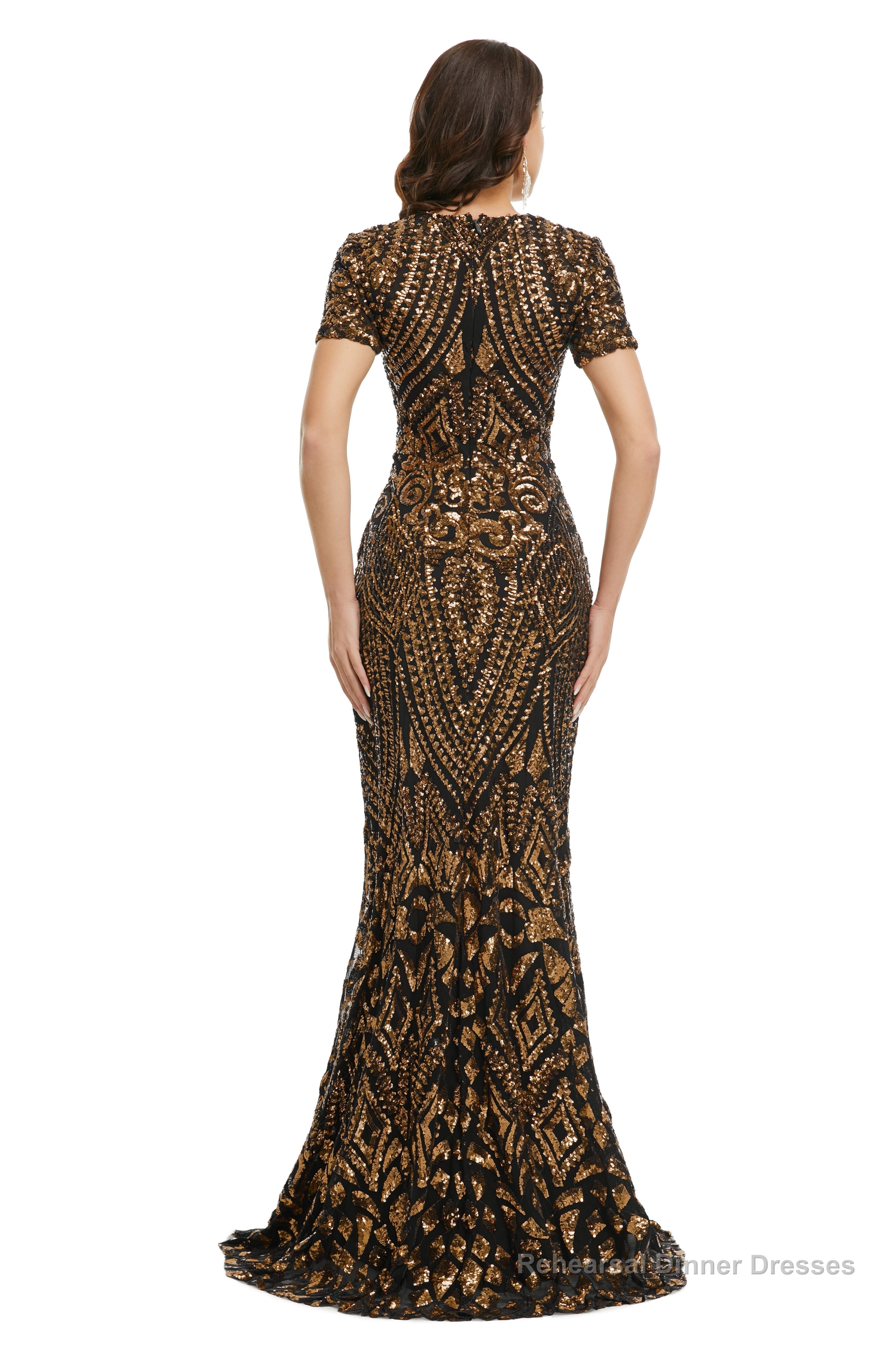 Short Sleeves Sequins A-Line Formal Evening Dress Secondary image