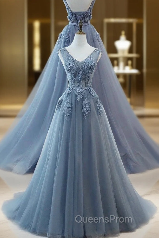 WomenS Tulle Evening Dress Appliques Long Evening Prom Dress H3818 Main image