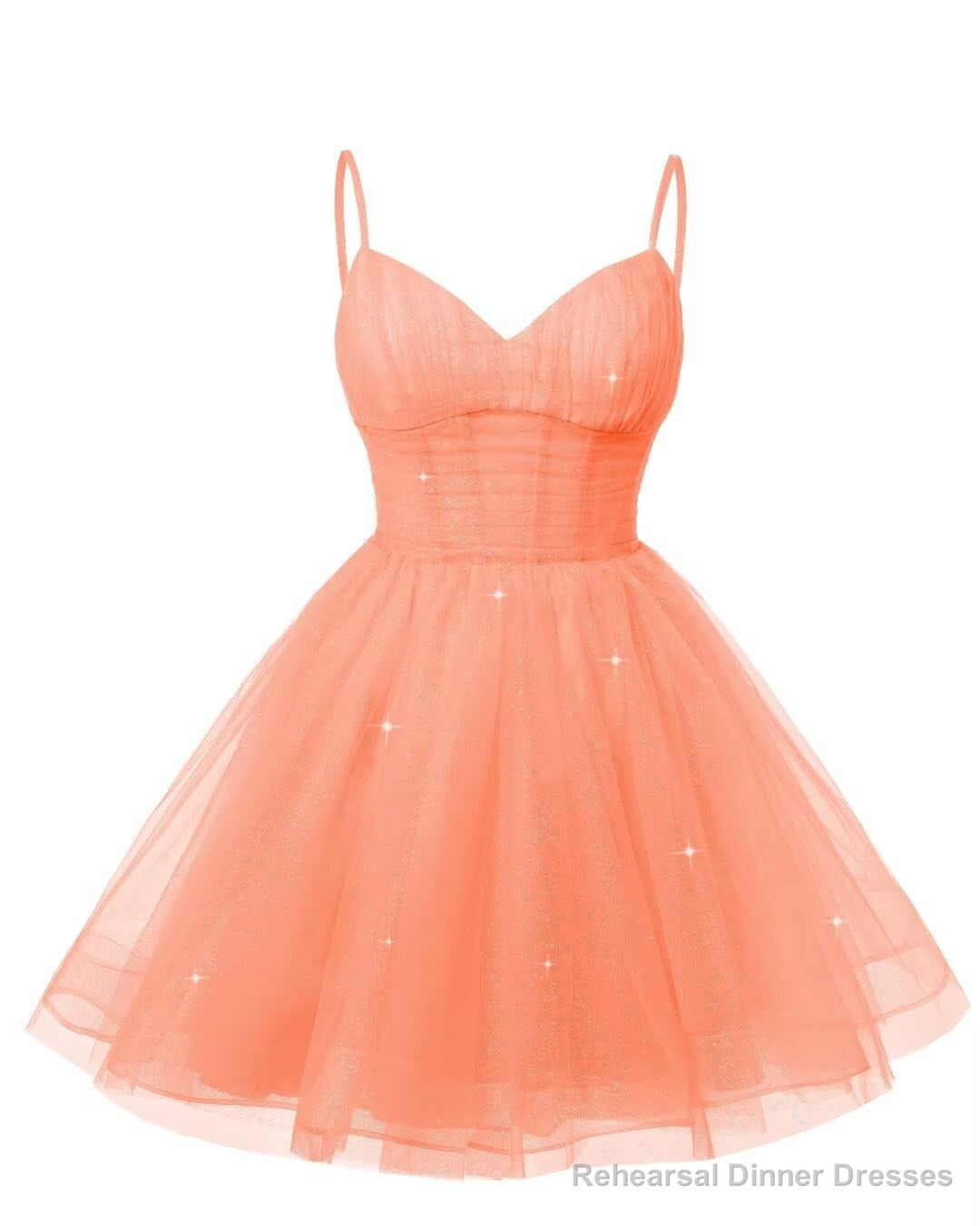 Womens V Neck Tulle Spaghetti Straps Coral Homecoming Dresses with Corset Back Short Prom Gowns for Teens Main image