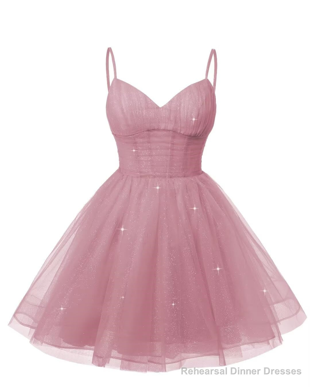 Womens V Neck Tulle Spaghetti Straps Dusty Rose Homecoming Dresses with Corset Back Short Prom Gowns for Teens Secondary image
