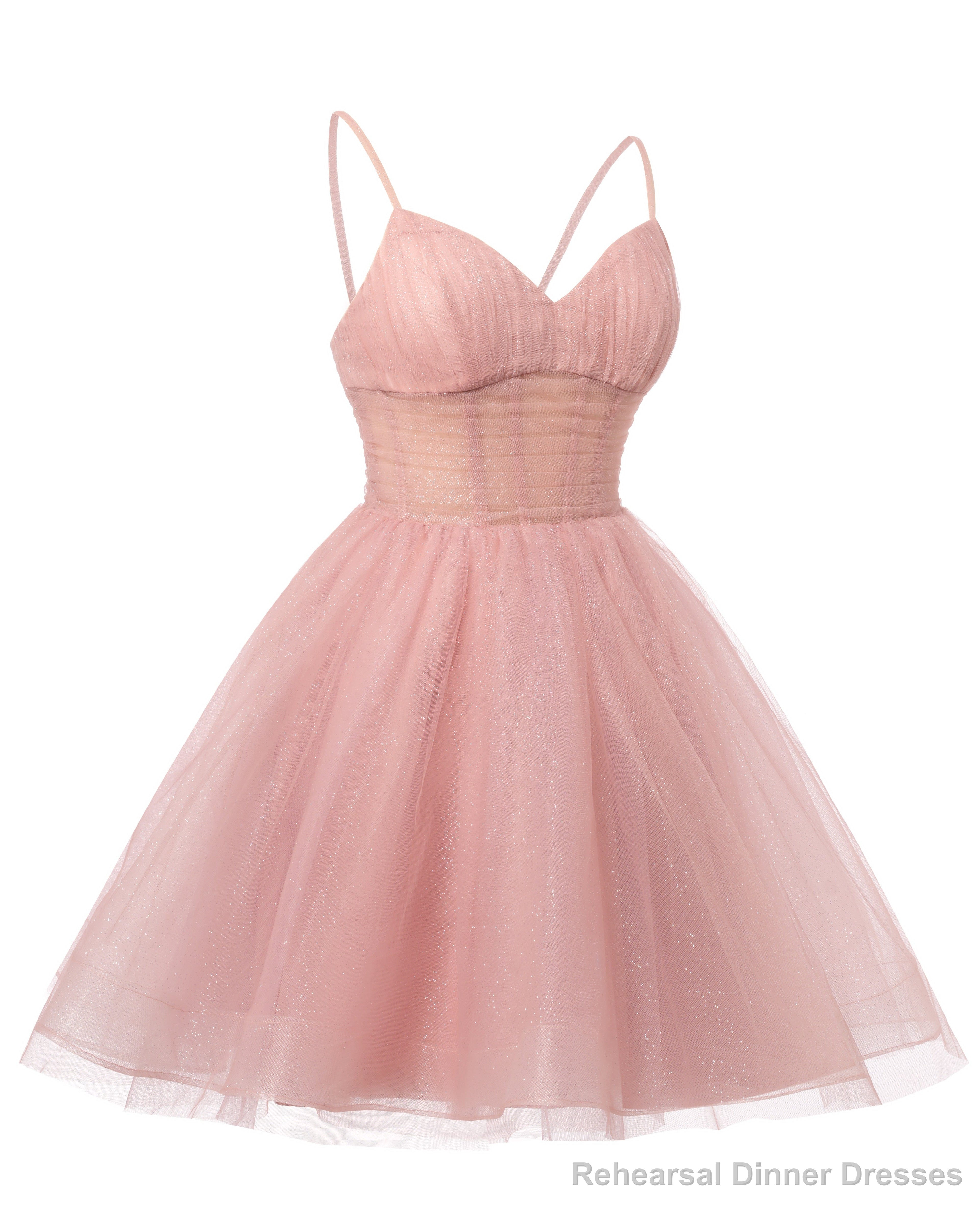 Womens V Neck Tulle Spaghetti Straps Dusty Blue Homecoming Dresses with Corset Back Short Prom Gowns for Teens