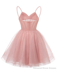 Womens V Neck Tulle Spaghetti Straps Homecoming Dresses with Corset Back Short Prom Gowns for Teens