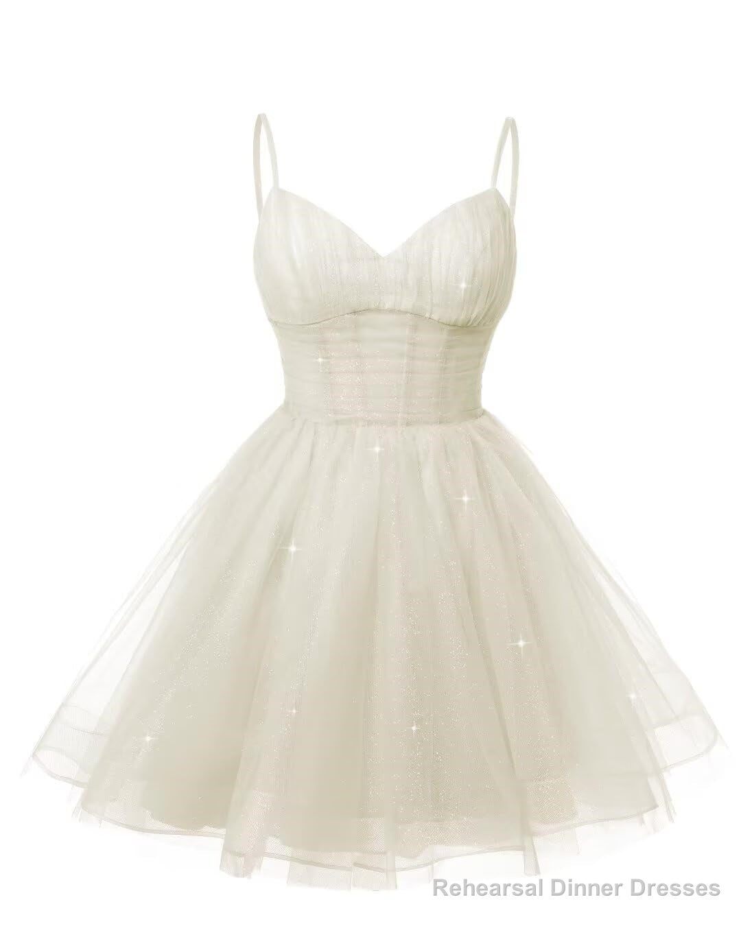 Womens V Neck Tulle Spaghetti Straps Ivory Homecoming Dresses with Corset Back Short Prom Gowns for Teens Secondary image