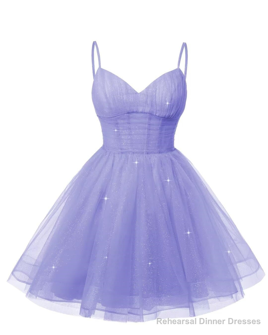 Womens V Neck Tulle Spaghetti Straps Lavender Homecoming Dresses with Corset Back Short Prom Gowns for Teens Main image