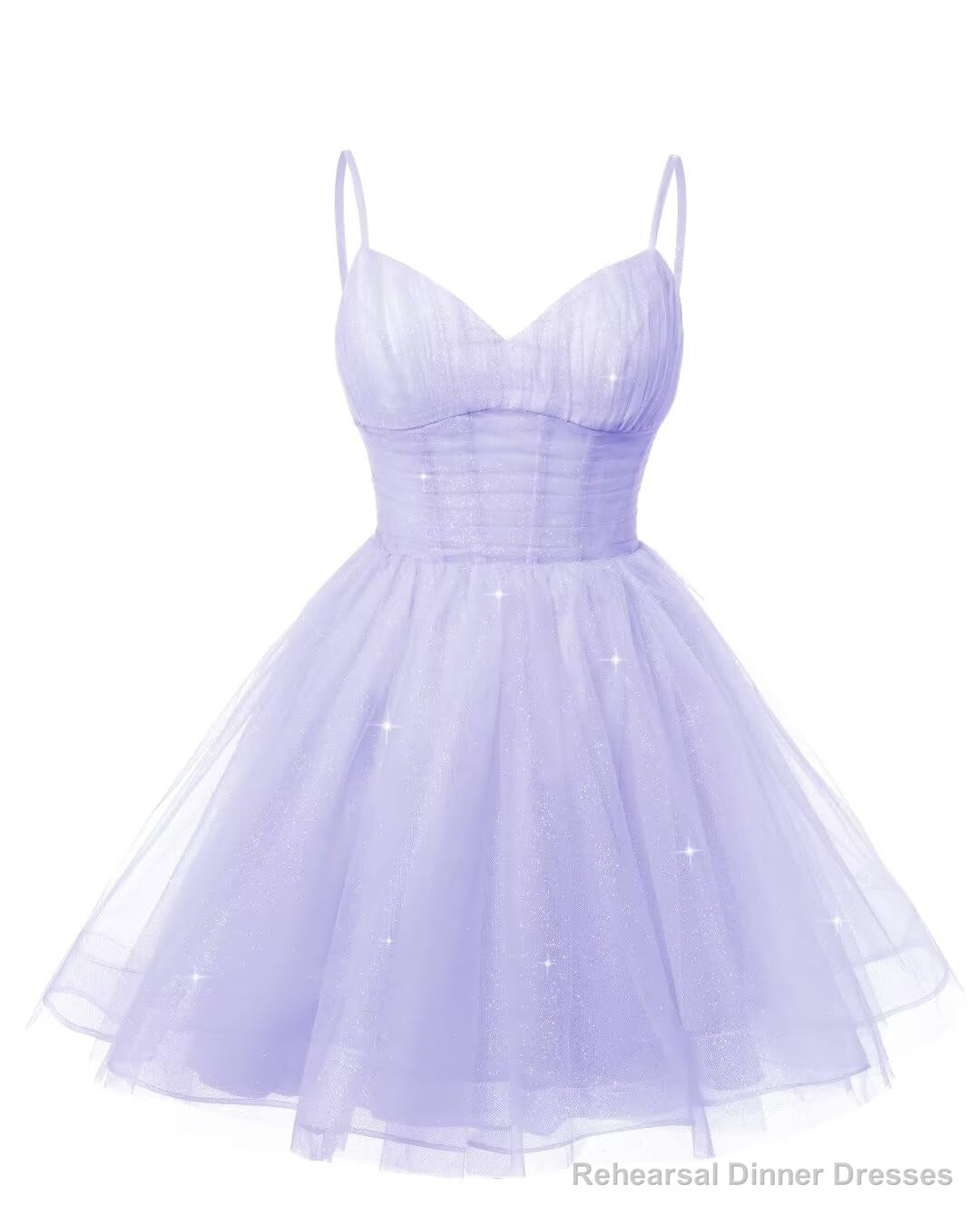 Womens V Neck Tulle Spaghetti Straps Lilac Homecoming Dresses with Corset Back Short Prom Gowns for Teens Main image