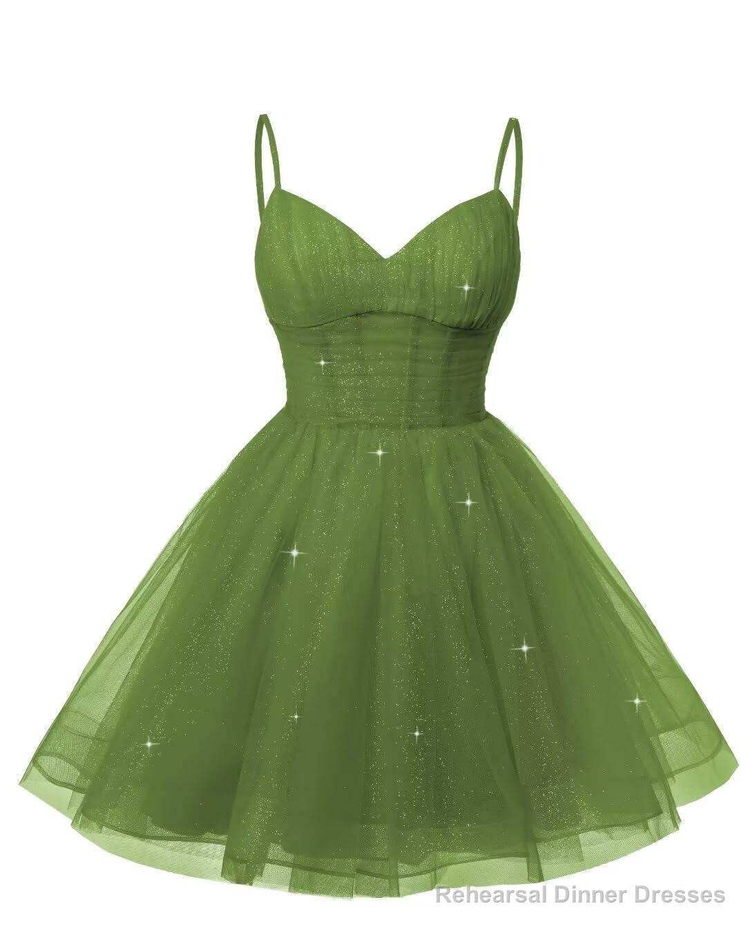 Womens V Neck Tulle Spaghetti Straps Olive Green Homecoming Dresses with Corset Back Short Prom Gowns for Teens Secondary image